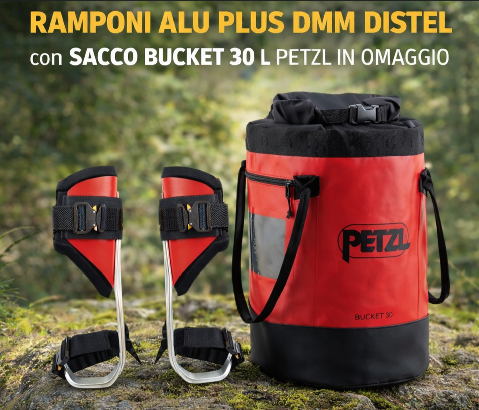Ramponi Alu Plus DMM Distel in promo con Sacco Bucket 30L Petzl in omaggio